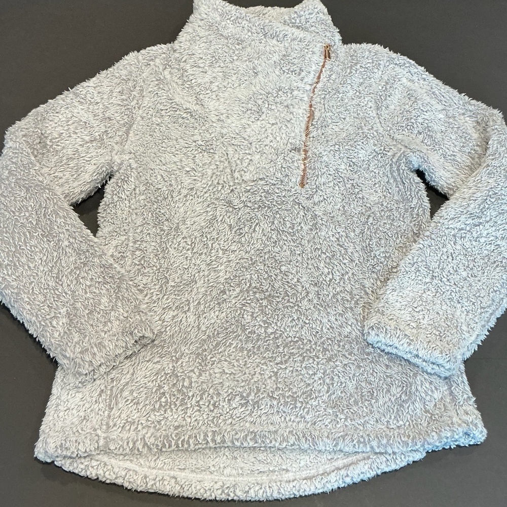 Balance Collection Sherpa Quarter Zip Pullover Gray Fleece Cozy Sweater